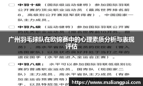 广州羽毛球队在欧锦赛中的心理素质分析与表现评估